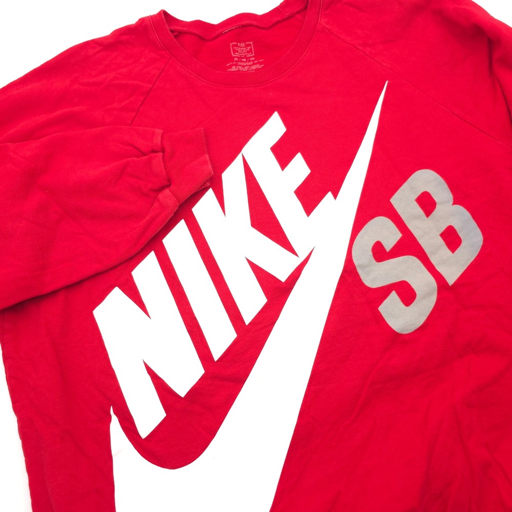 Nike SB Men XL Red Oversized Logo Crewneck Sweatshirt Pullover Raglan Fleece USA
